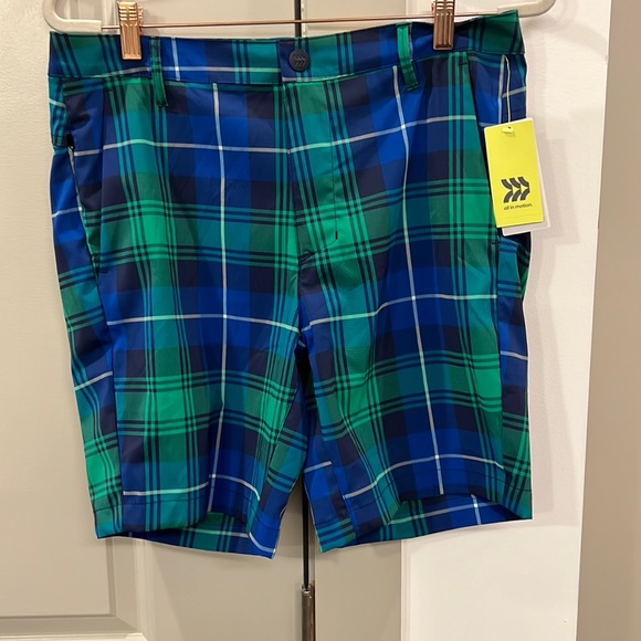 NWT: All in Motion Blue/Green Plaid Golf Shorts - Picture 3 of 7